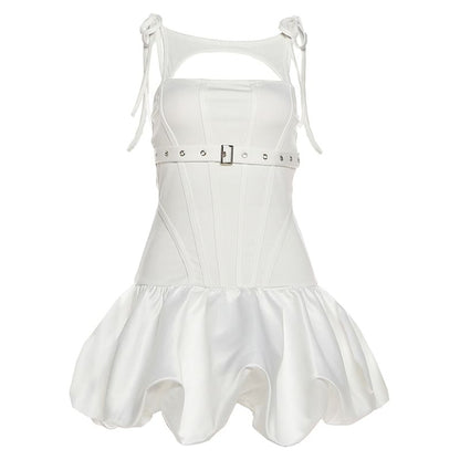 Spaghetti Strap Plain Cutout Mini A-Line Dress