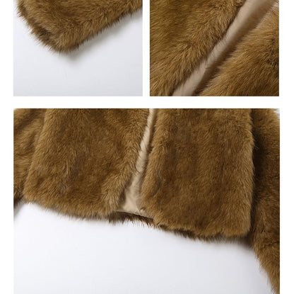 Spaghetti Strap Leopard Print Panel Maxi Mermaid Dress / Faux Fur Jacket