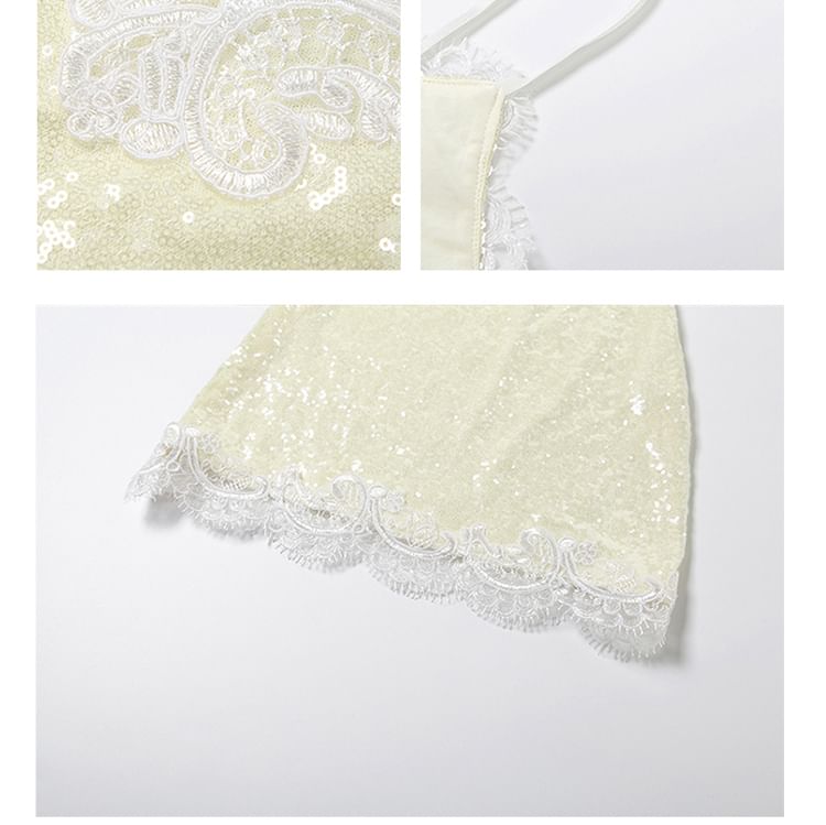Spaghetti Strap V-Neck Lace Mini Bodycon Dress