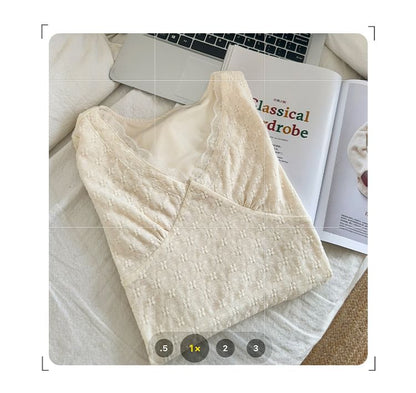 V-Neck Long Sleeve Top with Lace Trim