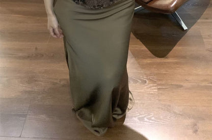 Tube Bustier Top and High Waist Satin Pencil Skirt