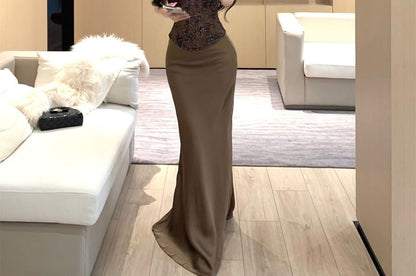 Tube Bustier Top and High Waist Satin Pencil Skirt