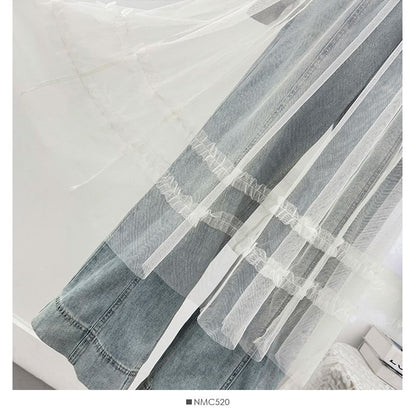 Spaghetti Strap Plain Sheer Midi A-Line Dress