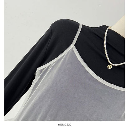 Spaghetti Strap Plain Sheer Midi A-Line Dress