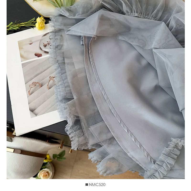 Sheer Asymmetric Hem Mini A-Line Skirt