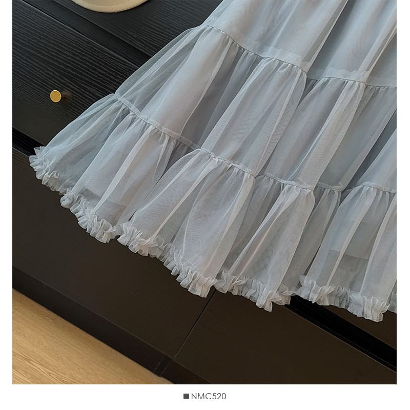 Sheer Asymmetric Hem Mini A-Line Skirt
