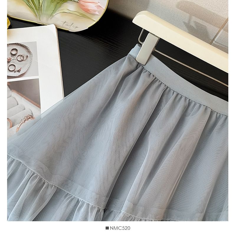 Sheer Asymmetric Hem Mini A-Line Skirt