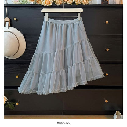 Sheer Asymmetric Hem Mini A-Line Skirt