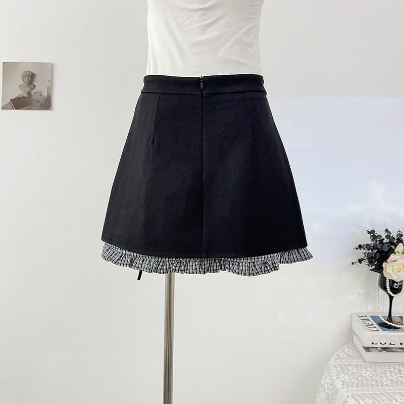 Plaid Ruched Hem Mini Pencil Skirt
