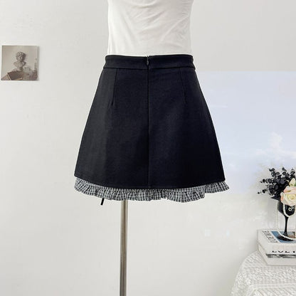 Plaid Ruched Hem Mini Pencil Skirt