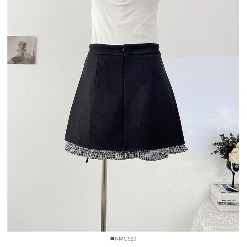 Plaid Ruched Hem Mini Pencil Skirt