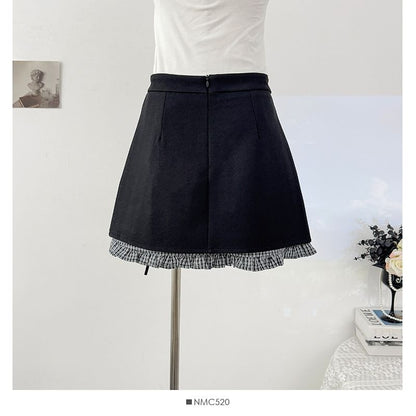 Plaid Ruched Hem Mini Pencil Skirt