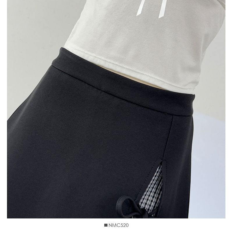Plaid Ruched Hem Mini Pencil Skirt