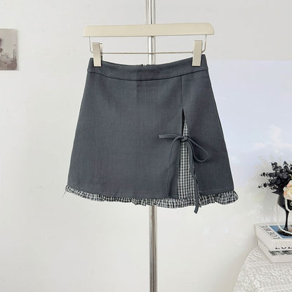Plaid Ruched Hem Mini Pencil Skirt