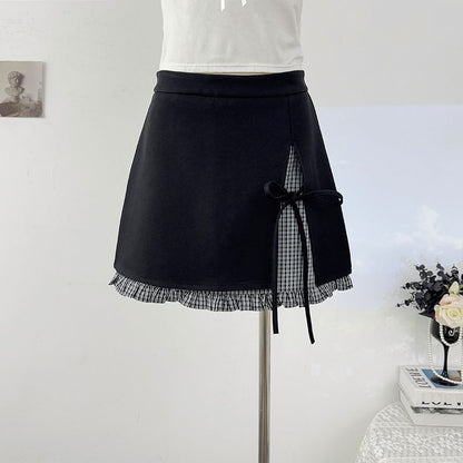 Plaid Ruched Hem Mini Pencil Skirt