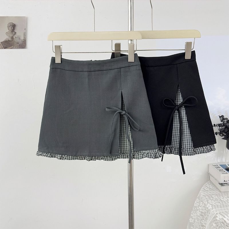 Plaid Ruched Hem Mini Pencil Skirt