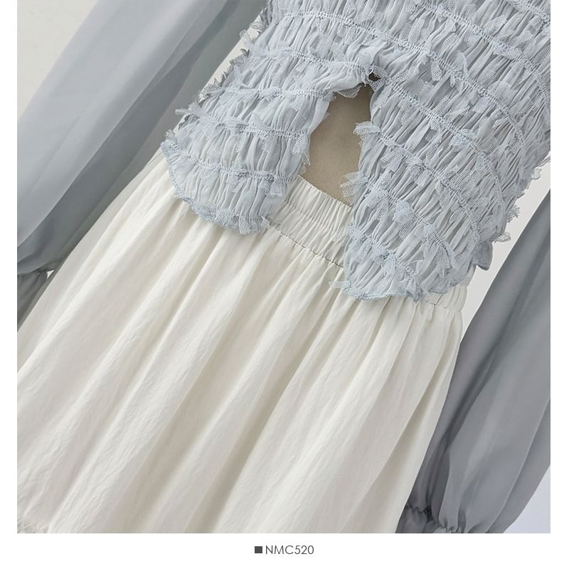 Lace Trim Mesh Maxi A-Line Skirt