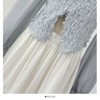 Lace Trim Mesh Maxi A-Line Skirt