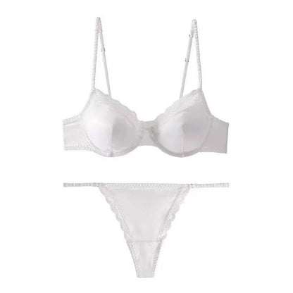 Lace Panel Satin Bra and Thong Set