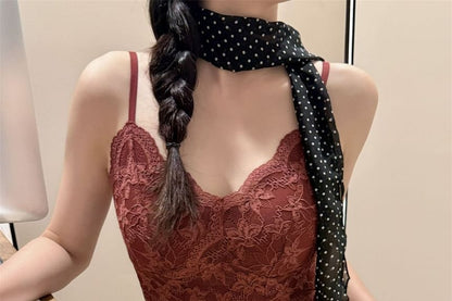 Padded Lace Crop Camisole with V-Neck