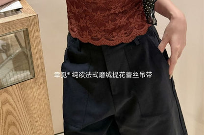 Padded Lace Crop Camisole with V-Neck