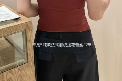 Padded Lace Crop Camisole with V-Neck