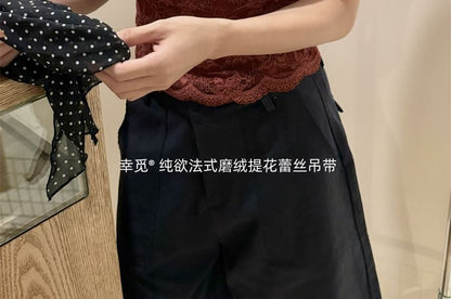 Padded Lace Crop Camisole with V-Neck