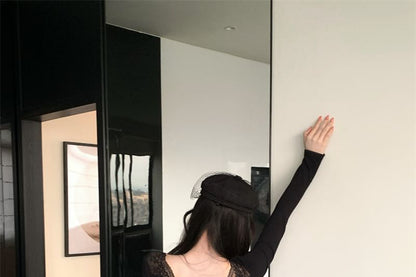 Long-Sleeve Plain Lace Panel Top