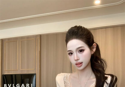 Long-Sleeve Plain Lace Panel Top