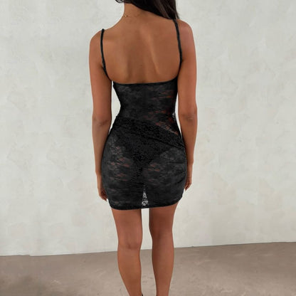 Mock Two-Piece Spaghetti Strap Lace Mini Bodycon Dress