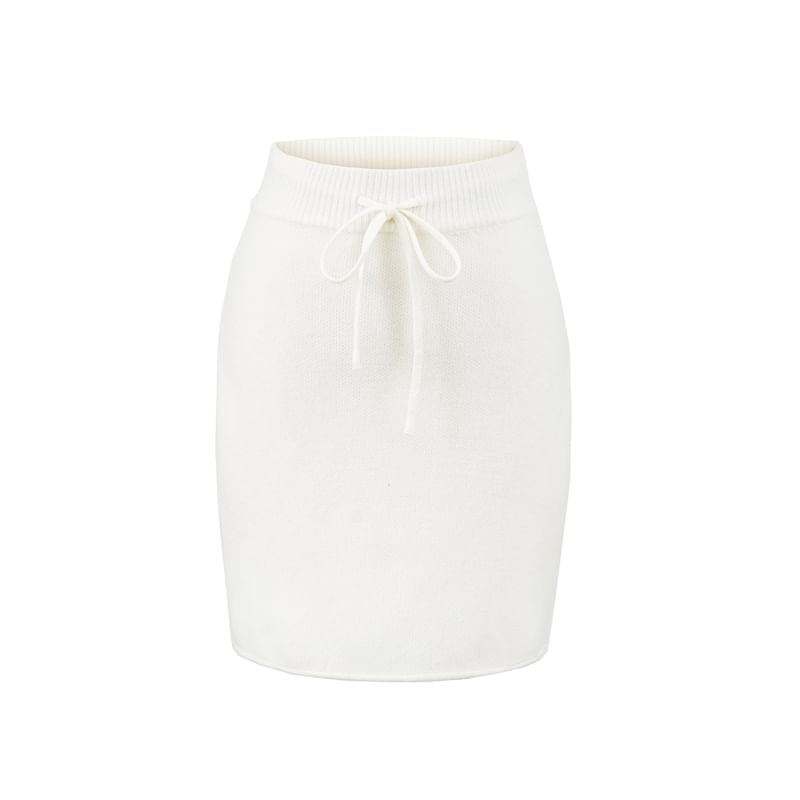 Drawstring Waist Knit Mini Pencil Skirt