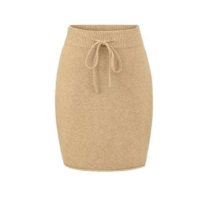 Drawstring Waist Knit Mini Pencil Skirt