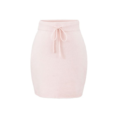 Drawstring Waist Knit Mini Pencil Skirt