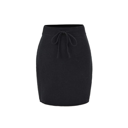 Drawstring Waist Knit Mini Pencil Skirt
