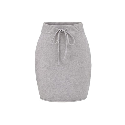 Drawstring Waist Knit Mini Pencil Skirt