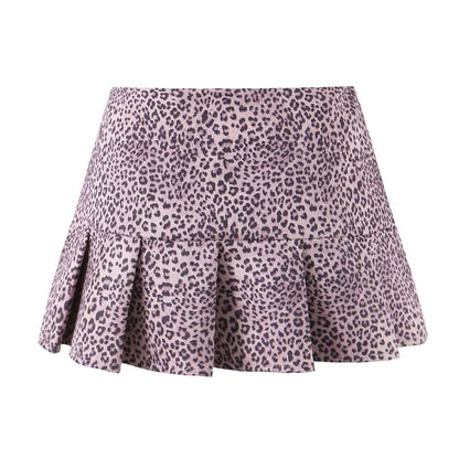Leopard Print Pleated High Waist Mini A-Line Skirt