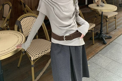 Mock Neck Long-Sleeve Tee and Crew Neck Short-Sleeve Top Duo