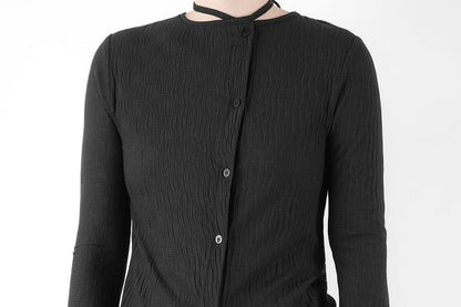 Long-Sleeve Plain Button-Up Lace-Up T-Shirt