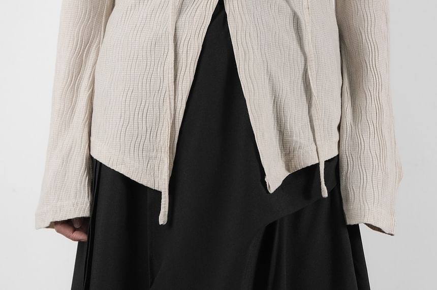 Long-Sleeve Plain Button-Up Lace-Up T-Shirt