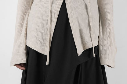 Long-Sleeve Plain Button-Up Lace-Up T-Shirt