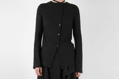Long-Sleeve Plain Button-Up Lace-Up T-Shirt
