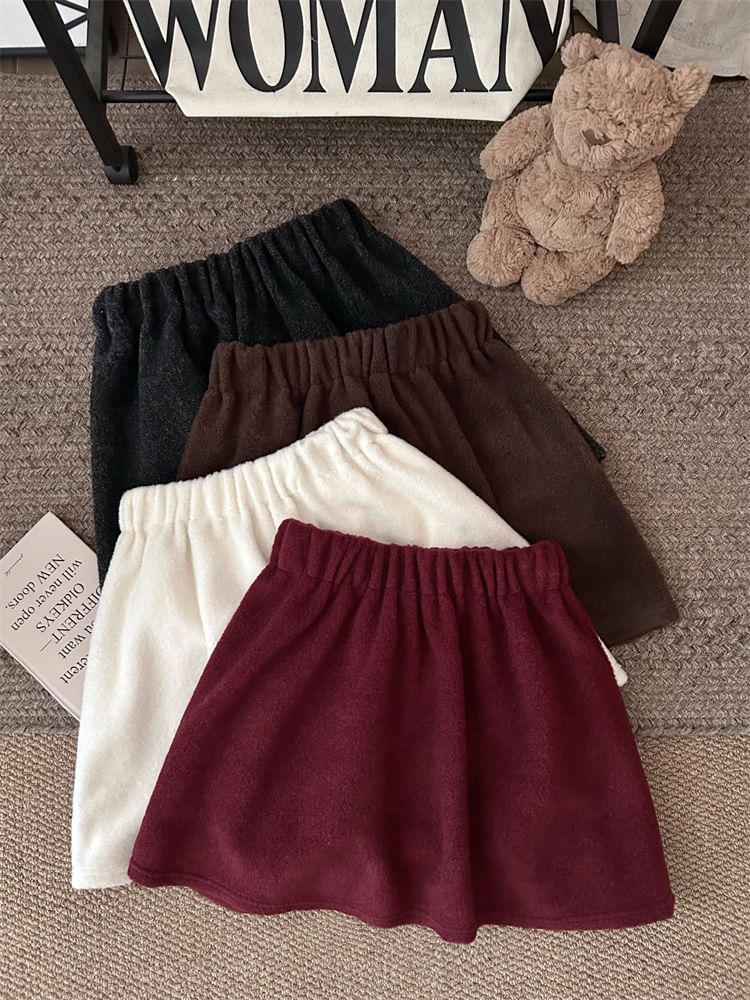 Elastic Waist Solid A-Line Mini Skirt