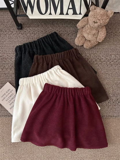 Elastic Waist Solid A-Line Mini Skirt