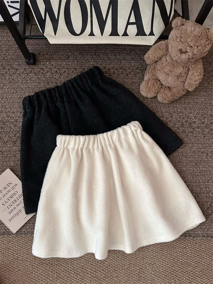 Elastic Waist Solid A-Line Mini Skirt