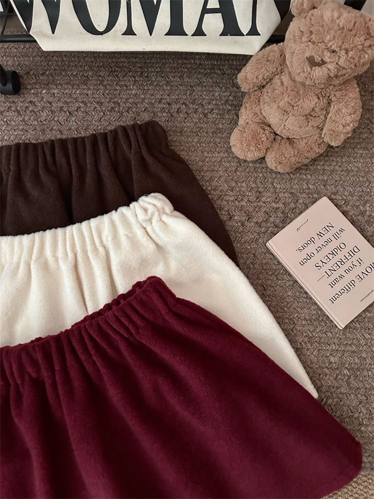 Elastic Waist Solid A-Line Mini Skirt