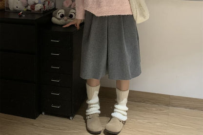 Crew Neck Fleece Sweater & Mid-Rise A-Line Midi Skirt Set