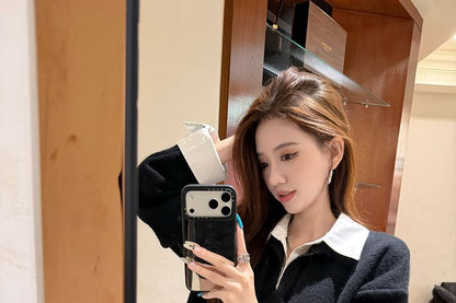 Drop Shoulder Two-Tone Sweater and Knit Pencil Skirt Set