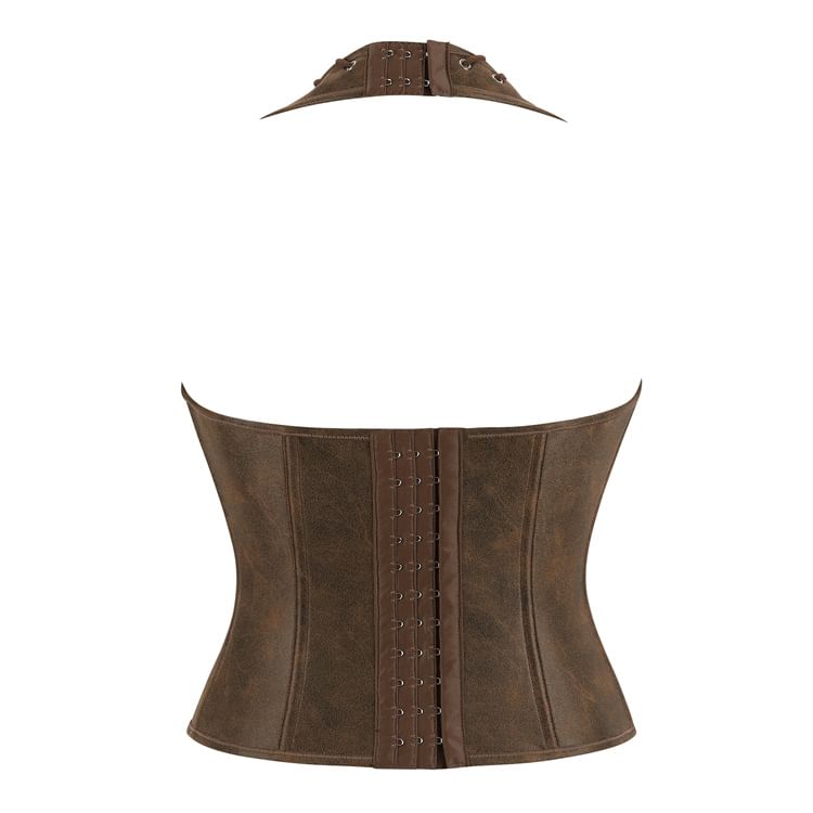 Halter Lace Up Faux Leather Bustier Top