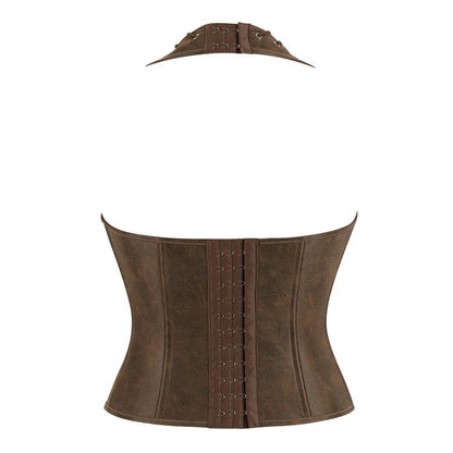 Halter Lace Up Faux Leather Bustier Top
