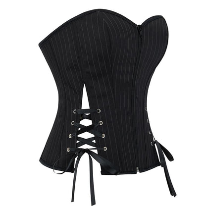 Pinstriped Slit Lace Up Tube Bustier Top